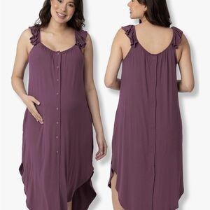 Kindred Bravely Ruffle Strap L&D Nursing Gown Plum M/L Maternity/Postpartum